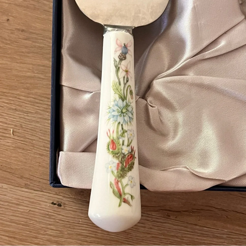 NIB Aynsley WILD TUDOR Fine Bone China Gateau Cake‎ Plate & Server Knife 10.5”